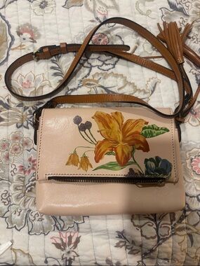 Patricia Nash Pink Floral Crossbody with Brown Strap